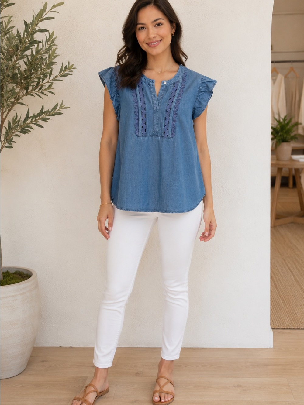 Nanette Nanette Lepore Blue Ruffle-Sleeve Blouse – New With Tags